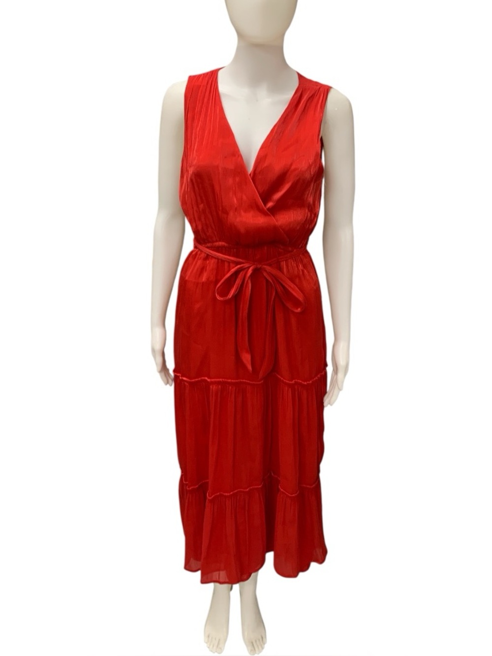 Draper James Red Sleeveless Wrap Midi Dress with Waist Tie Size XS